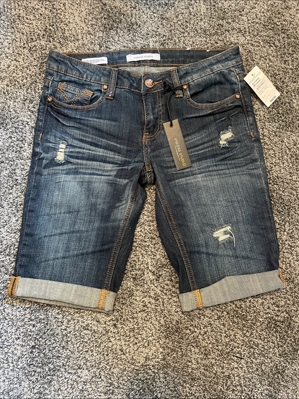 Vigoss Dark Blue Distressed Denim Shorts